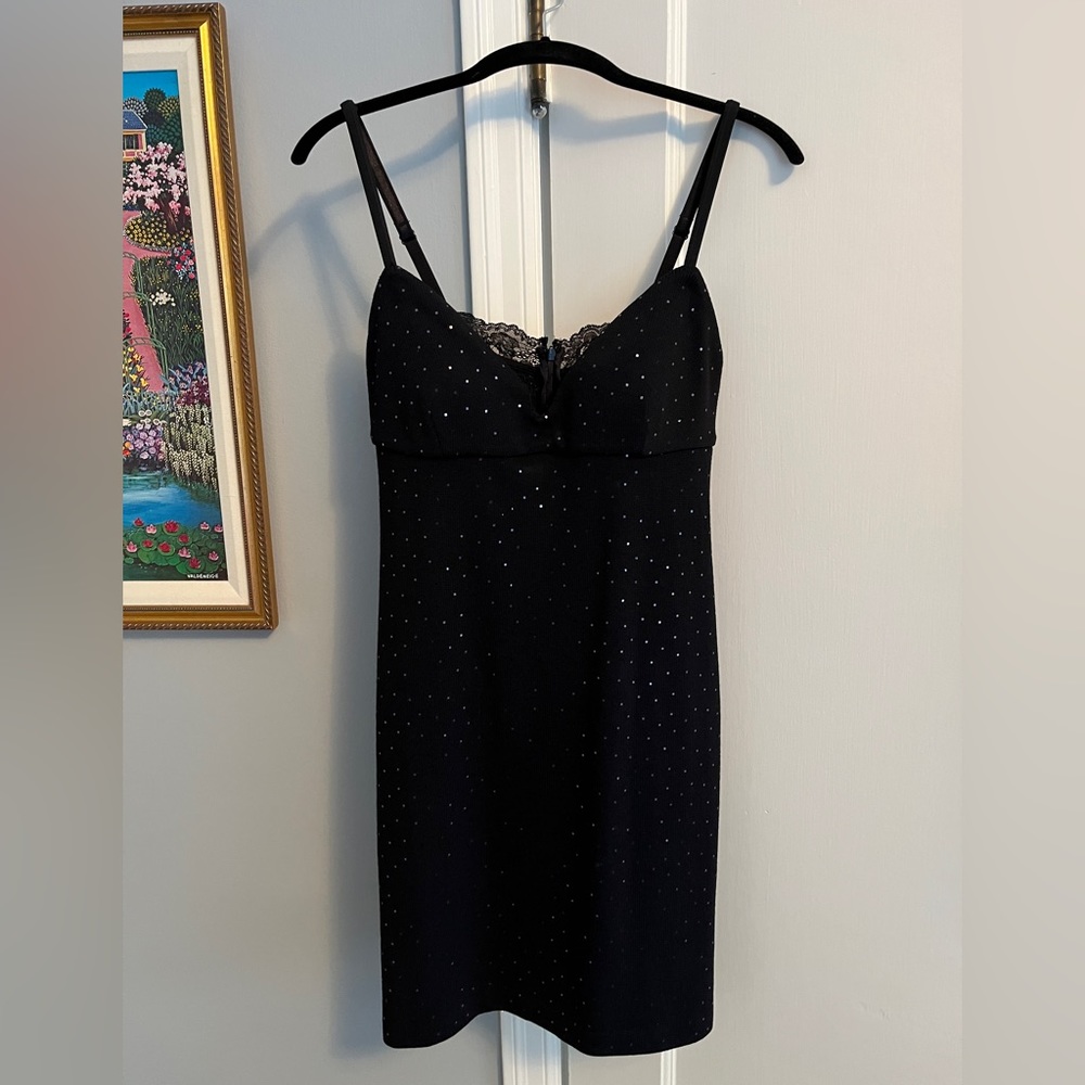 St. John black mini dress, sz 6, like new